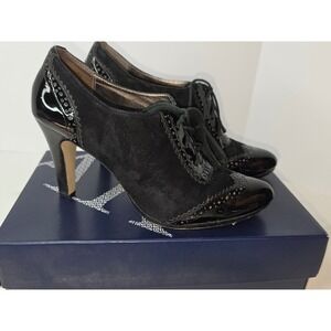 AK Anne Klein Akqiara Black Suede Patent Leather Lace Up Oxford Heels 7.5M
348